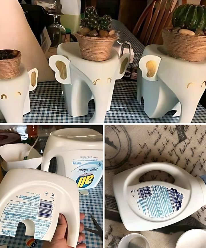 Criar bonitos vasos para elefantes a partir de garrafas de detergente vazias é um projeto DIY divertido e amigo do ambiente.